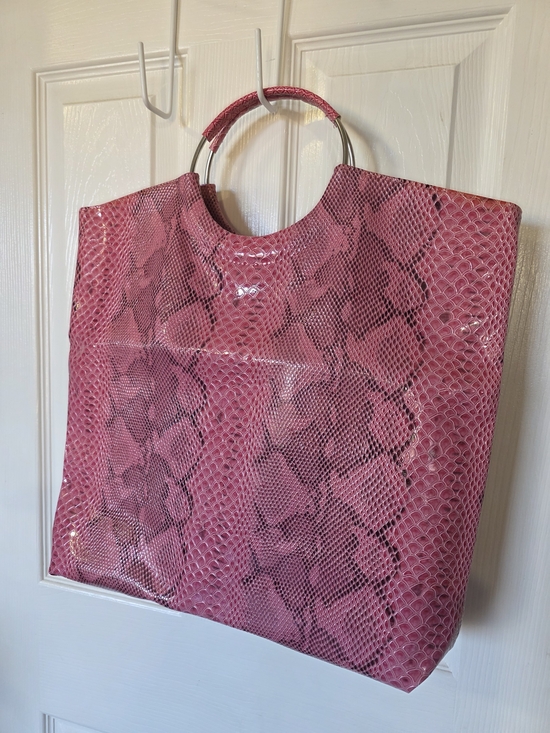 Kim Kardashian Handbags - Pink Snake-Embossed Tote with Metal Ring Handles